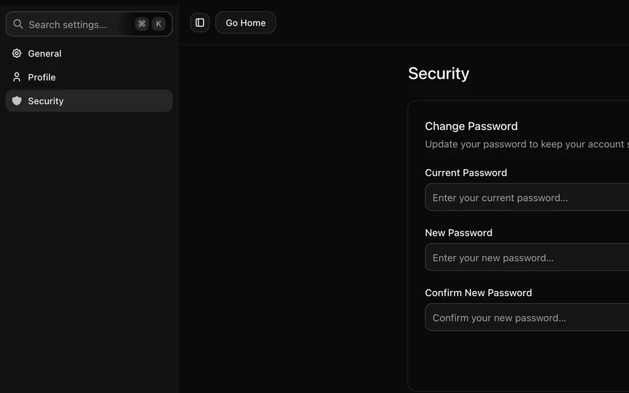 Account and security screenshot