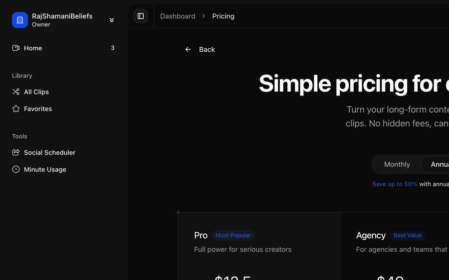 Plans and billing screenshot