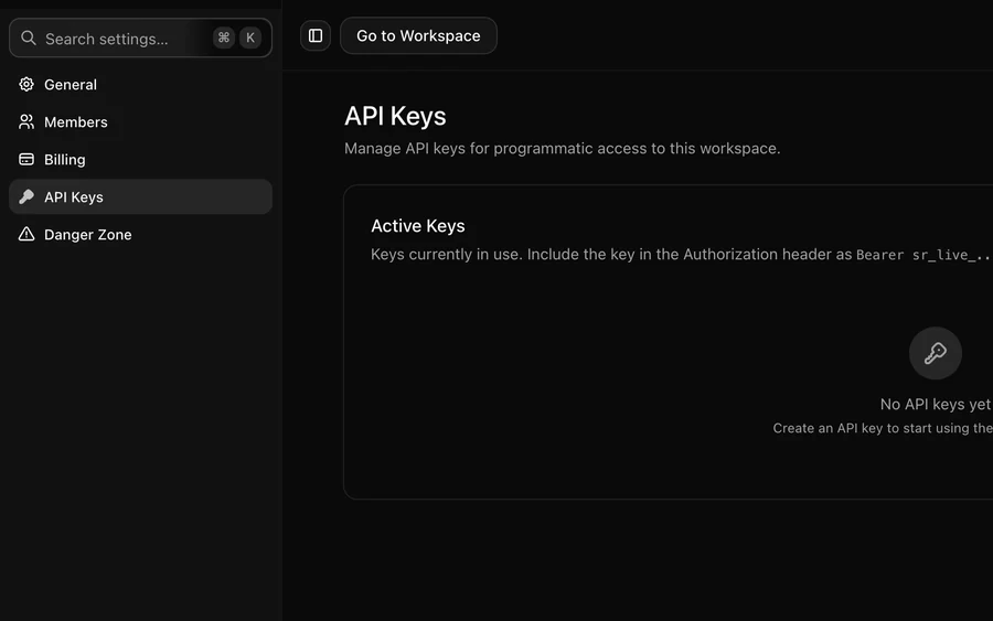 API keys screenshot