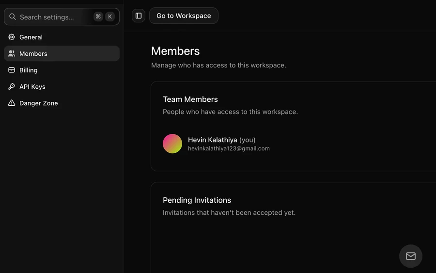 Workspace settings and members screenshot