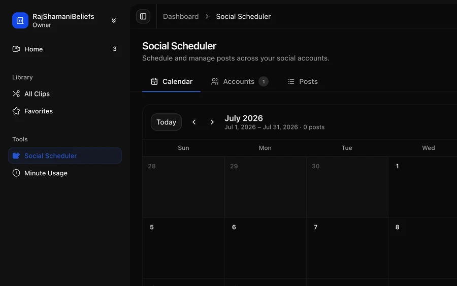Schedule clips to social screenshot